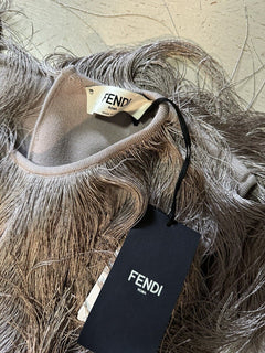 New $3290 Fendi Colorblocked Tiered Fringe Dress Beige/Multi 38/4 Italy