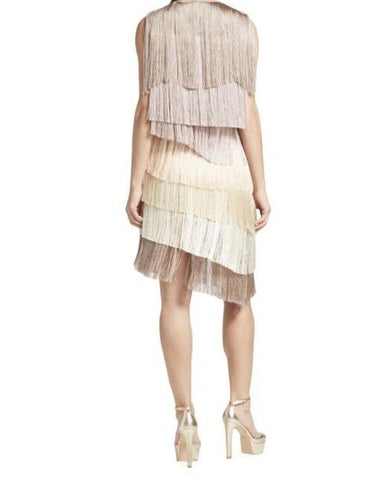 New $3290 Fendi Colorblocked Tiered Fringe Dress Beige/Multi 38/4 Italy