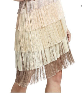 New $3290 Fendi Colorblocked Tiered Fringe Dress Beige/Multi 38/4 Italy