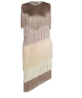 New $3290 Fendi Colorblocked Tiered Fringe Dress Beige/Multi 38/4 Italy