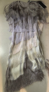 New $3290 Fendi Colorblocked Tiered Fringe Dress Beige/Multi 38/4 Italy