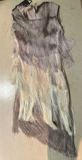 New $3290 Fendi Colorblocked Tiered Fringe Dress Beige/Multi 38/4 Italy