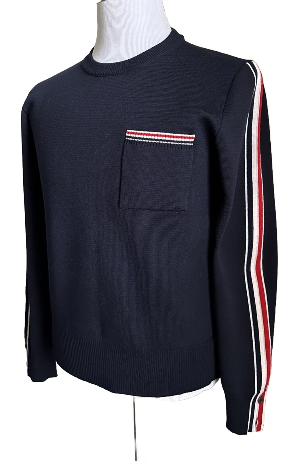 NWT $1190 Thom Browne Men Patch Pocket Merino Wool Blend Sweater Navy M ( 2 )