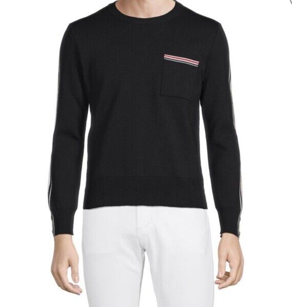 NWT $1190 Thom Browne Men Patch Pocket Merino Wool Blend Sweater Navy M ( 2 )