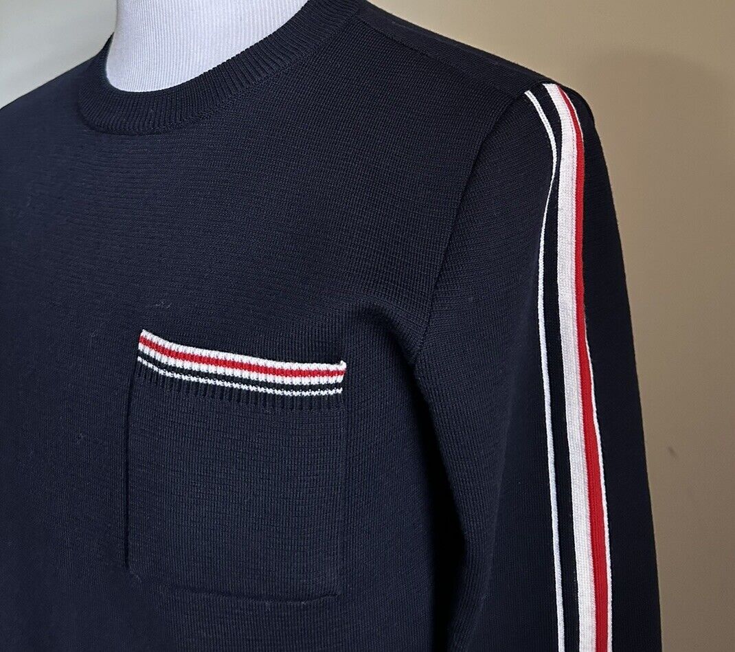 NWT $1190 Thom Browne Men Patch Pocket Merino Wool Blend Sweater Navy M ( 2 )