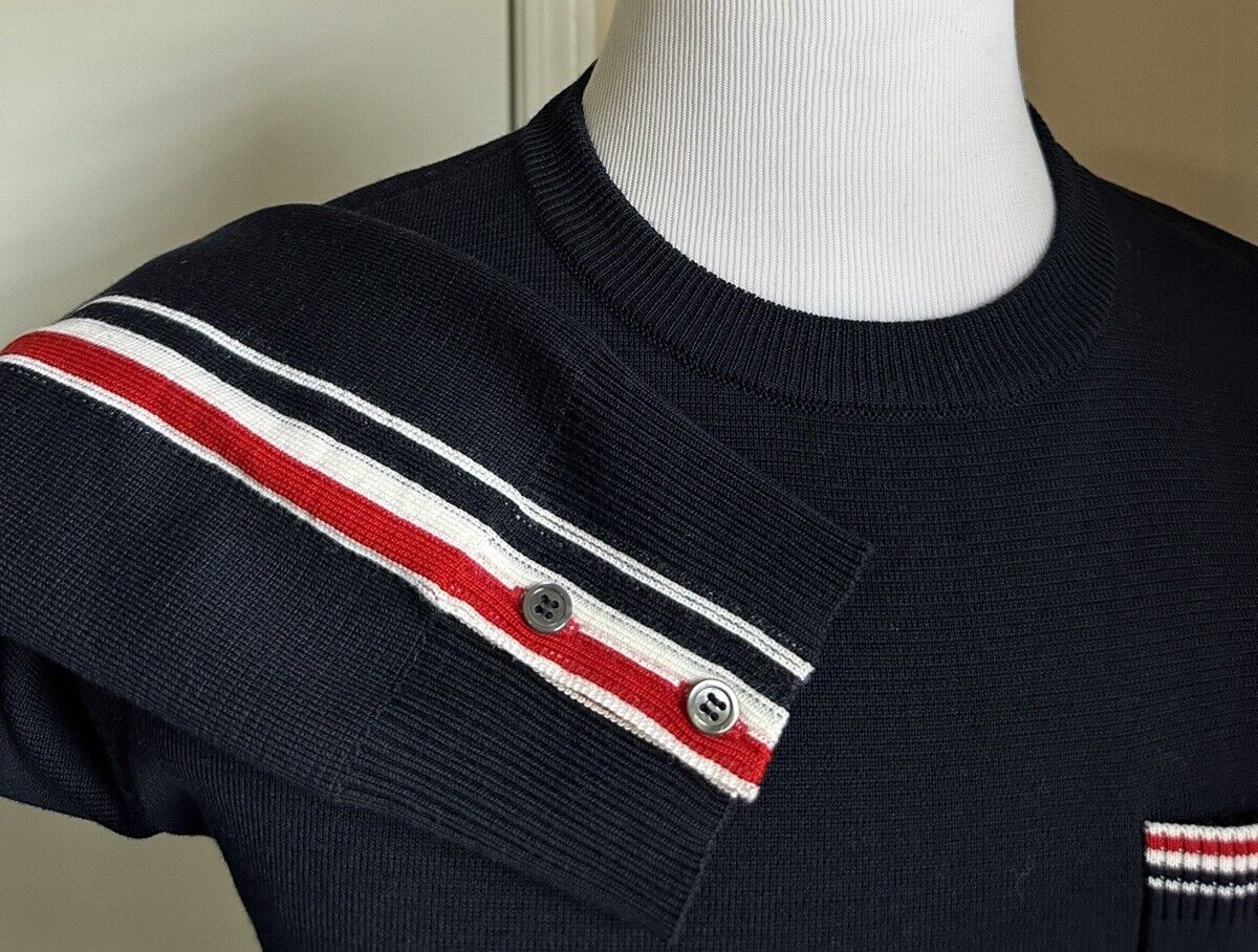 NWT $1190 Thom Browne Men Patch Pocket Merino Wool Blend Sweater Navy M ( 2 )