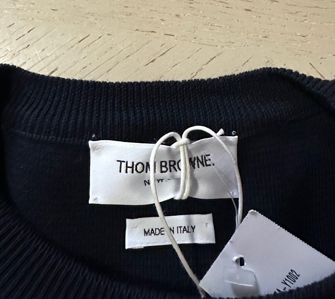 NWT $1190 Thom Browne Men Patch Pocket Merino Wool Blend Sweater Navy M ( 2 )