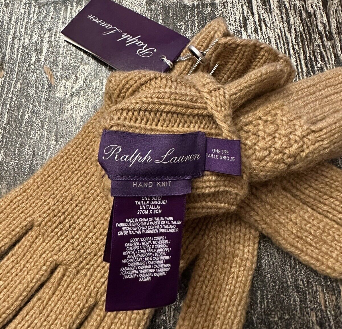 NWT $595 Ralph Lauren Purple Label Men’s Cashmere Gloves Brown One Size