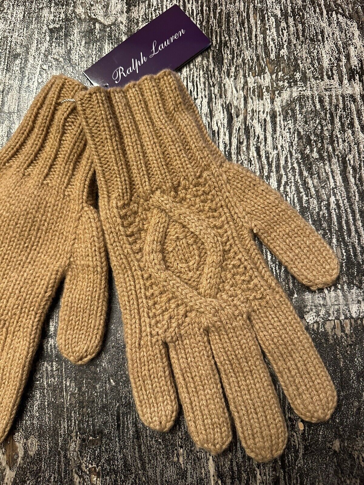 NWT $595 Ralph Lauren Purple Label Men’s Cashmere Gloves Brown One Size