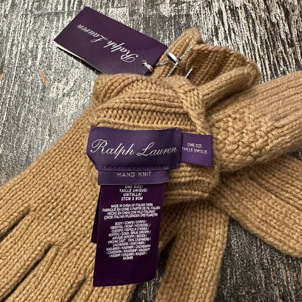 NWT $595 Ralph Lauren Purple Label Men’s Cashmere Gloves Brown One Size