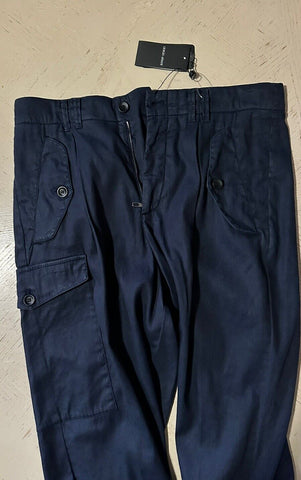 NWT $875 Giorgio Armani Men Linen/Cotton Jogging Cargo Pants Navy 32 US/48 Eu