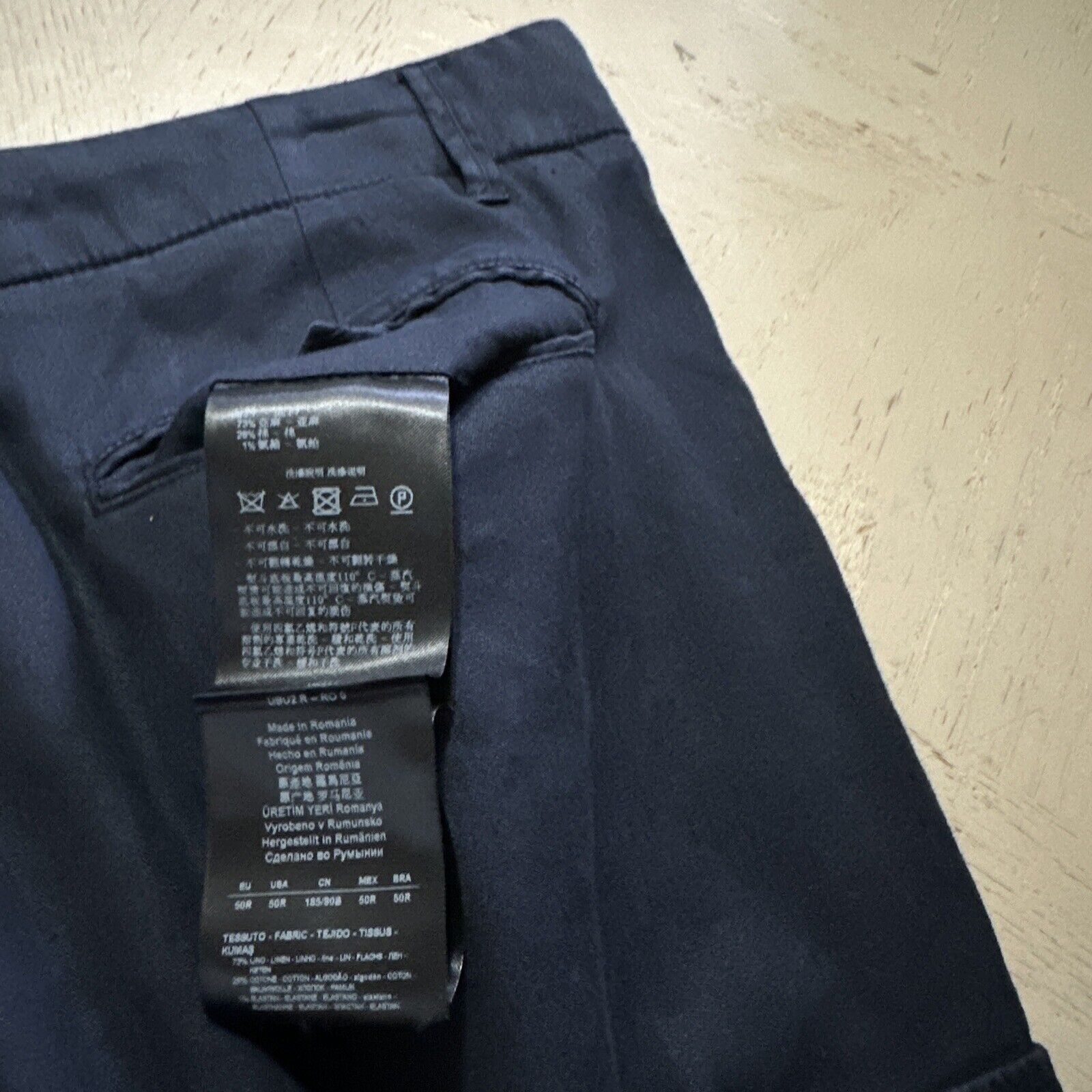 NWT $875 Giorgio Armani Men Linen/Cotton Jogging Cargo Pants Navy 34 US/50 Eu