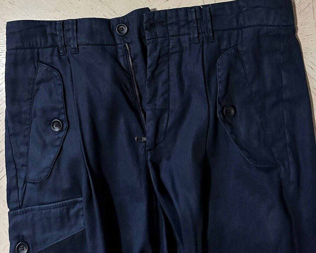 NWT $875 Giorgio Armani Men Linen/Cotton Jogging Cargo Pants Navy 38 US/54 Eu
