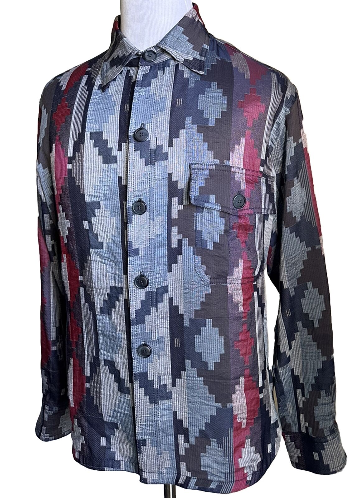 NWT $2195 Giorgio Armani Men Blazer Shirt Blue/Red/Multi 38 US/48 Eu Italy