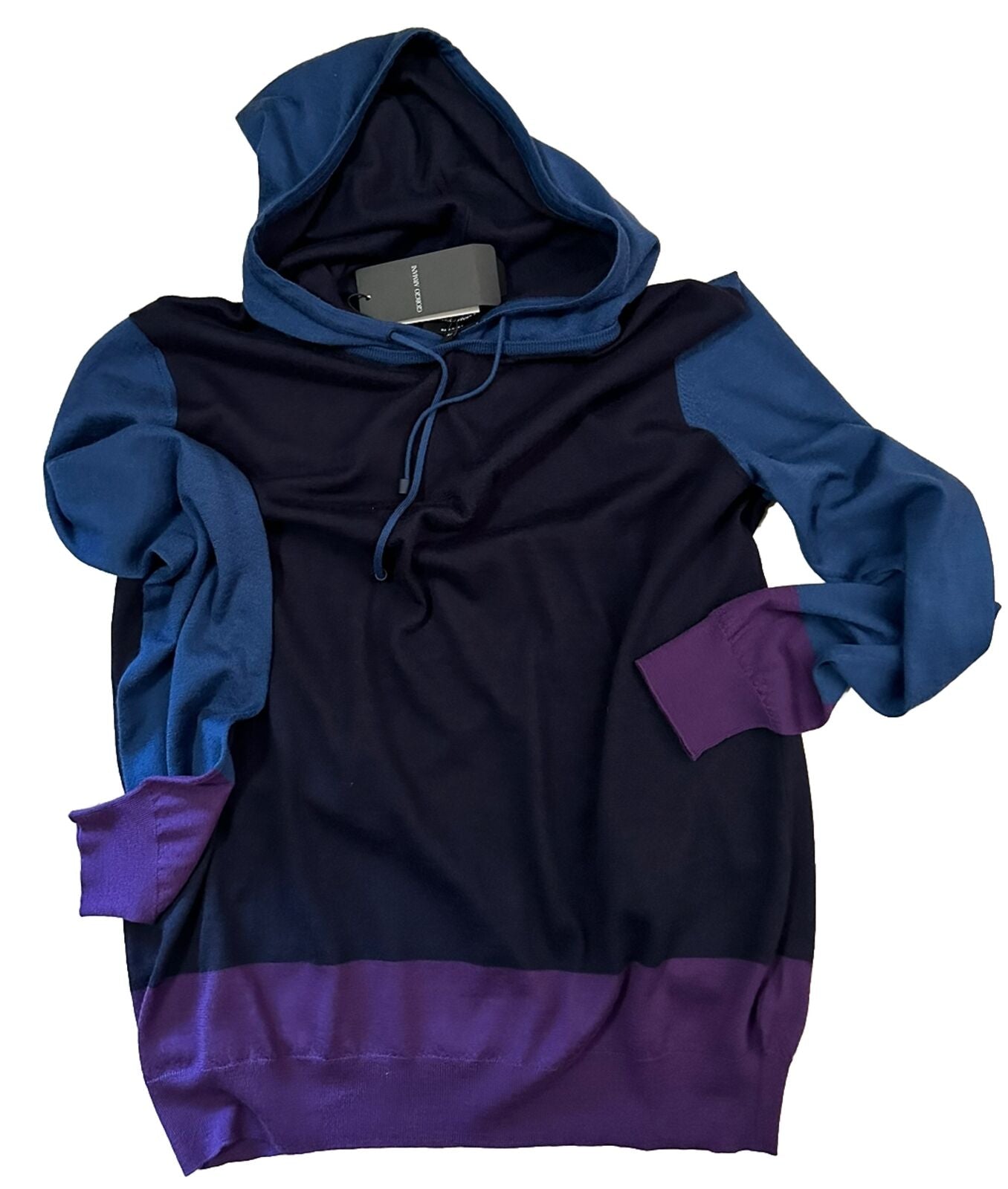 New $2095 Giorgio Armani Men’s hooded Sweater Navy/Blue/Purple 50 US ( M ) Ita