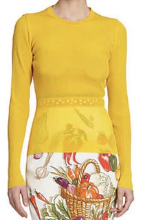 New $895 Dolce&Gabbana Capri Ribbed Long-Sleeve Top BRIGHT YELLOW 42/8
