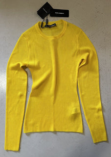 New $895 Dolce&Gabbana Capri Ribbed Long-Sleeve Top BRIGHT YELLOW 42/8