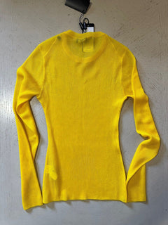 New $895 Dolce&Gabbana Capri Ribbed Long-Sleeve Top BRIGHT YELLOW 42/8