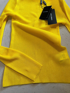 New $895 Dolce&Gabbana Capri Ribbed Long-Sleeve Top BRIGHT YELLOW 42/8
