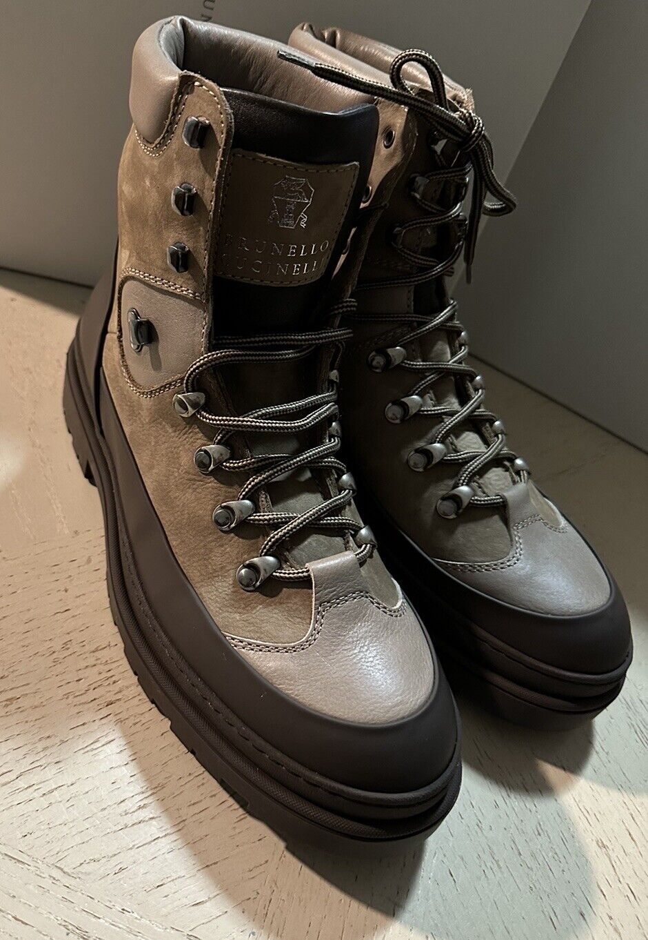 NIB $1495 Brunello Cucinelli Men’s Leather Boots Shoes Brown/Beige 10 US/43 Eu