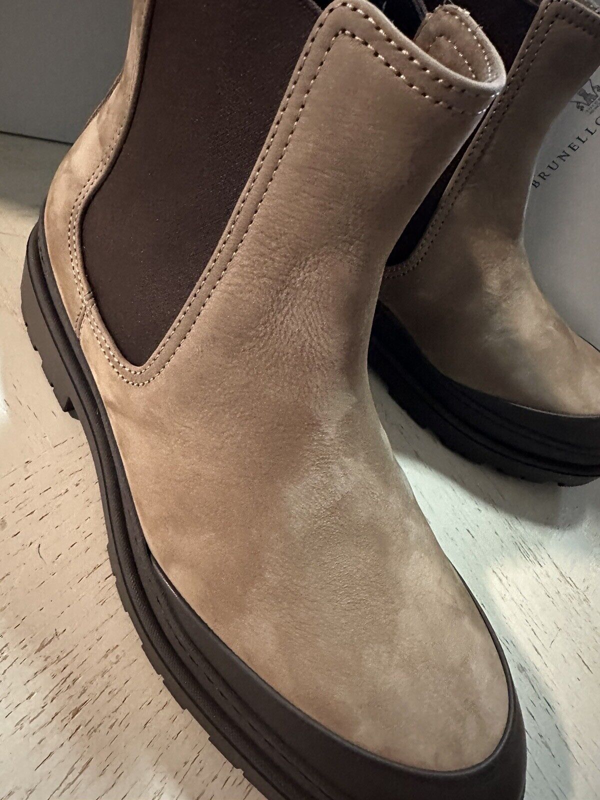 NIB $1450 Brunello Cucinelli Men Leather Boots Shoes Beige/Brown 10.5 US/43.5 Eu