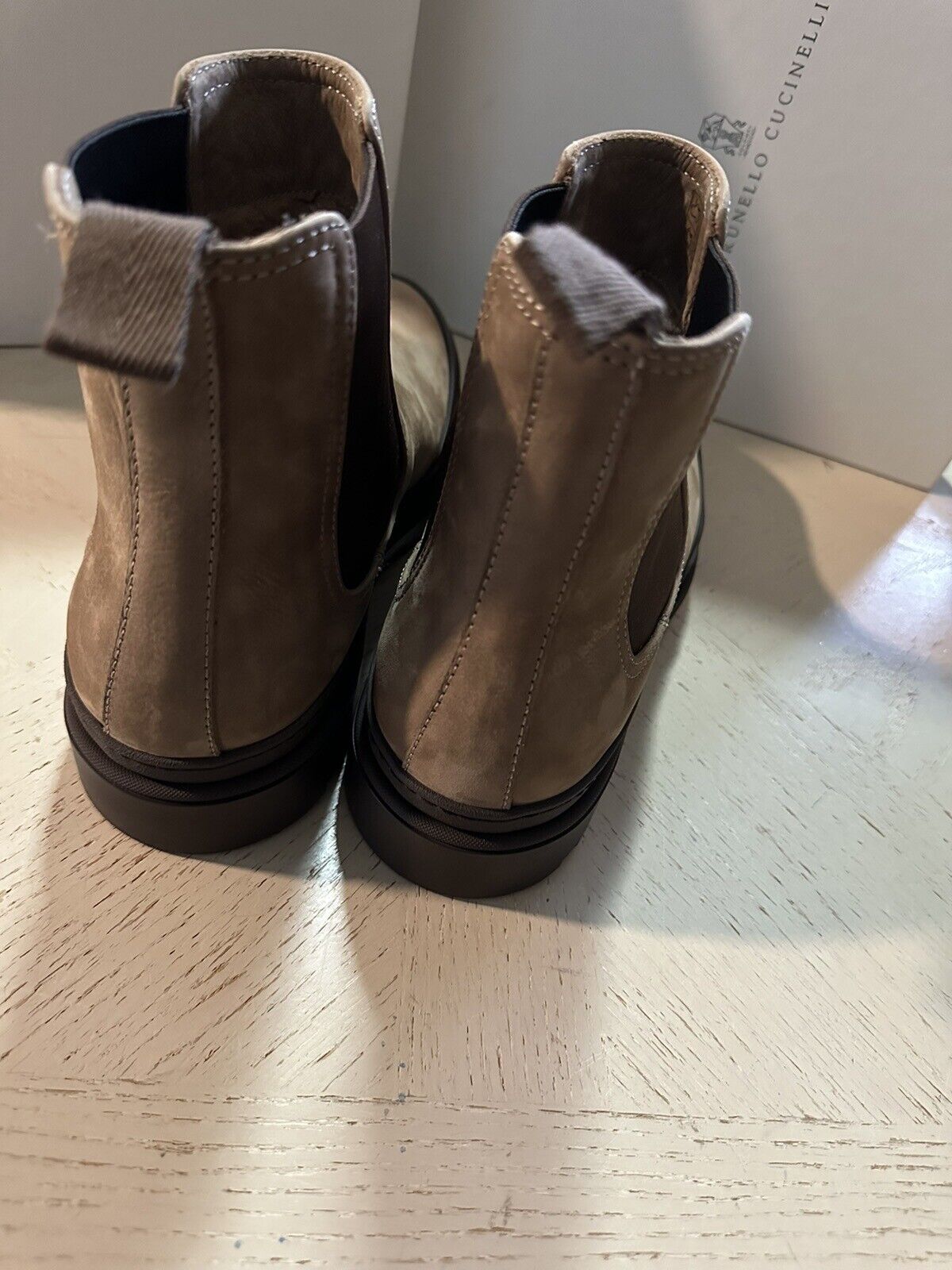 NIB $1450 Brunello Cucinelli Men Leather Boots Shoes Beige/Brown 10.5 US/43.5 Eu