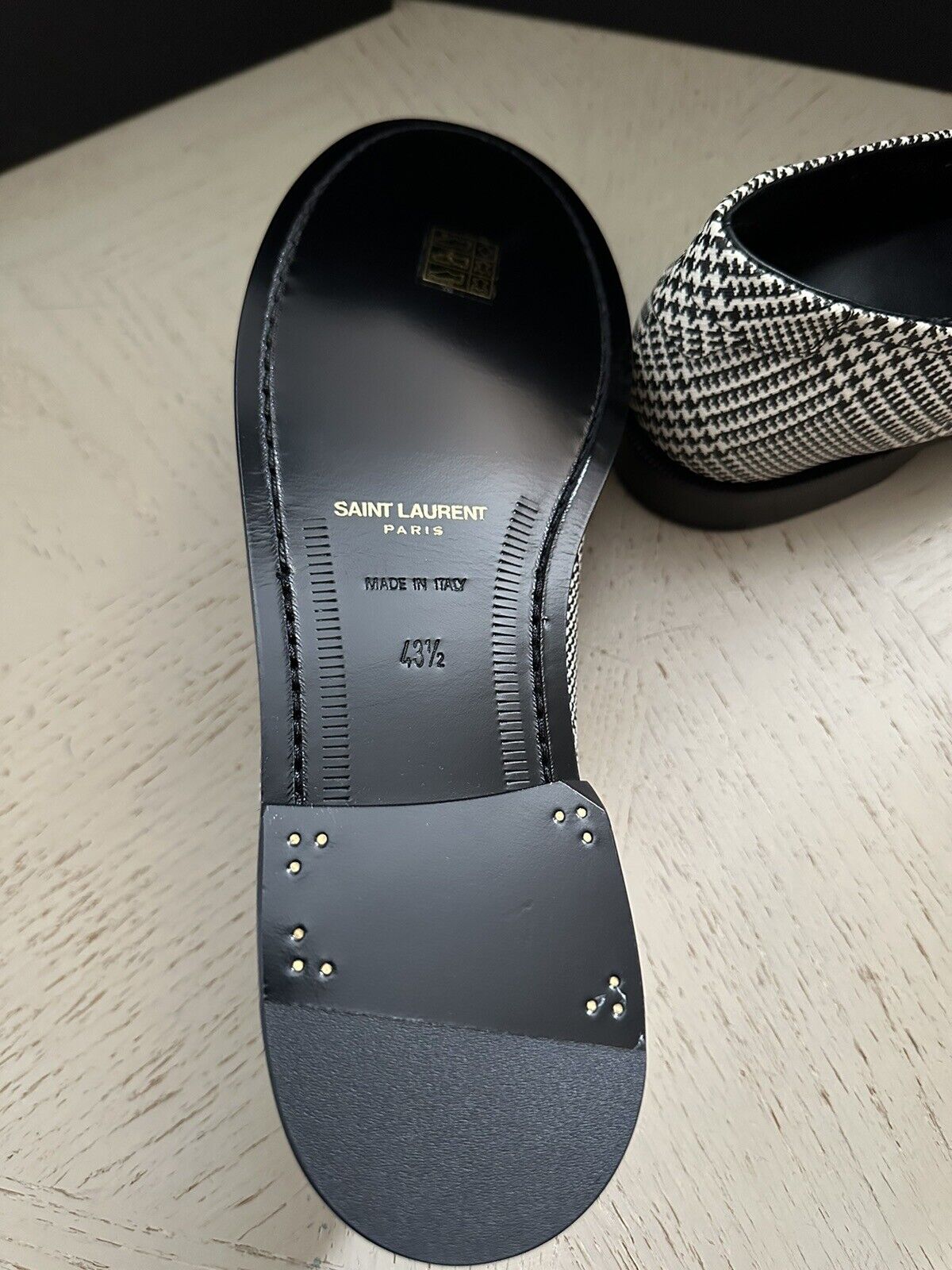 NIB $875 Saint Laurent YSL Logo Men Loafers Shoes Black/White 10.5 US/43.5 Eu
