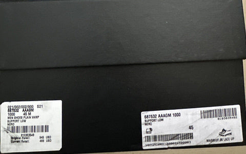 NIB $945 Saint Laurent Men Leather Shoes Black 12 US/45 Eu 687532