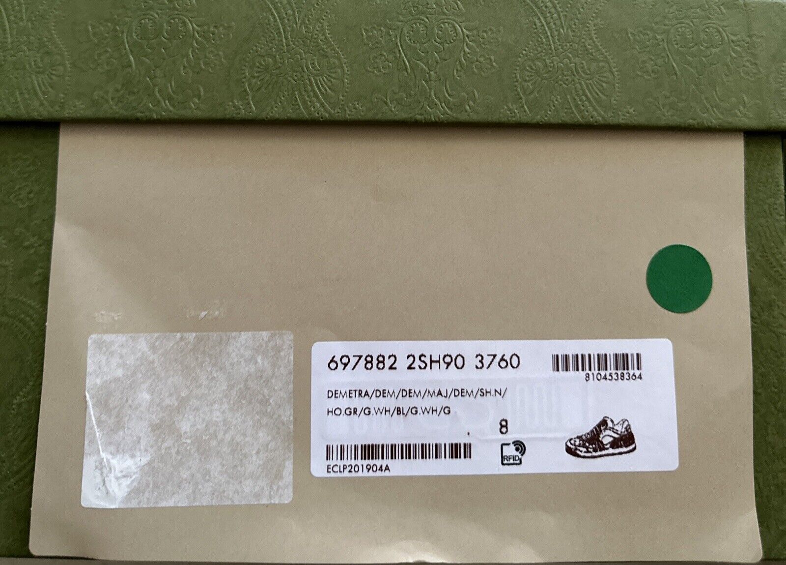 New $950 Gucci Men Demetra Basket Low Top Sneakers Green/Whi 8.5 US/8 UK 697882