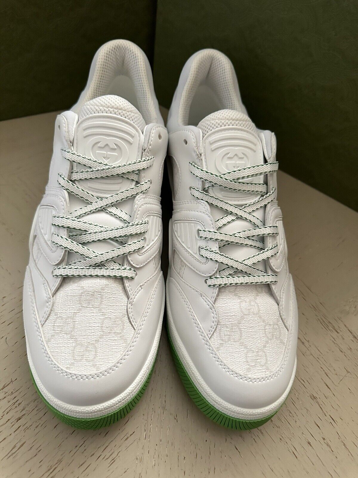 New $1150 Gucci Men Demetra Basket GG Logo Sneakers Green/Whi 10 US/9 UK 698785