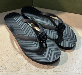 NIB Gucci Men SANDALS BLACK RUBBER FLIP FLOPS GG Logo Black 12.5 US/12 UK 659229