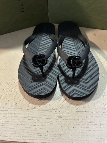 NIB Gucci Men SANDALS BLACK RUBBER FLIP FLOPS GG Logo Black 12.5 US/12 UK 659229