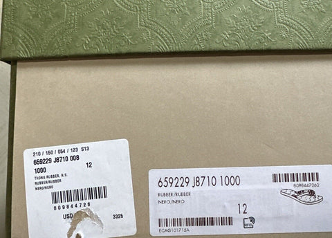 NIB Gucci Men SANDALS BLACK RUBBER FLIP FLOPS GG Logo Black 12.5 US/12 UK 659229