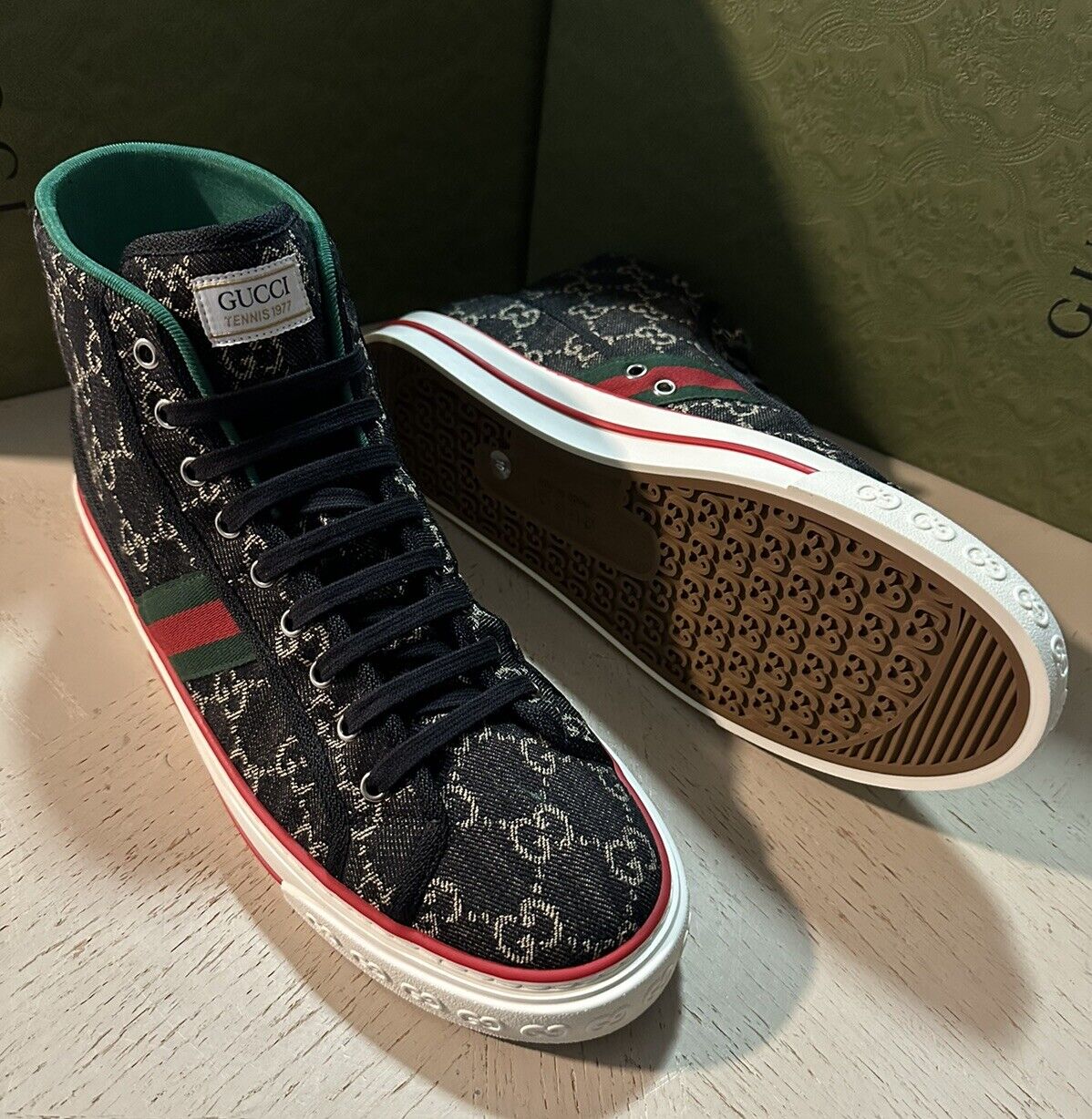 New Gucci Men GG Logo Canvas High-top Sneakers Black 11 US/10 UK 625807