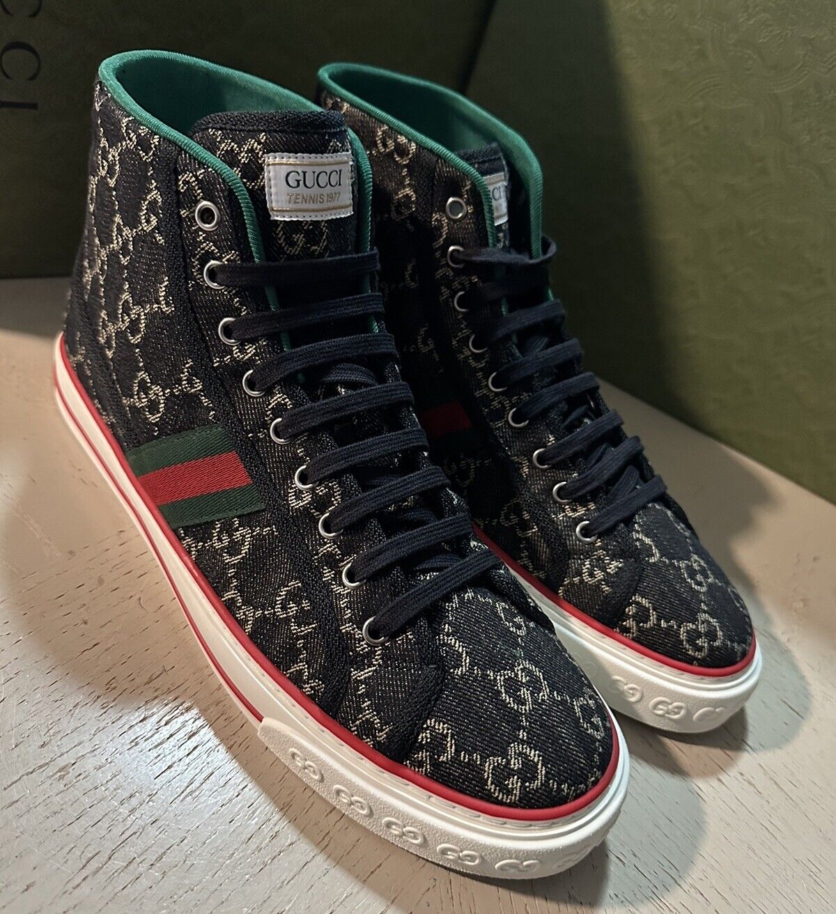 New Gucci Men GG Logo Canvas High-top Sneakers Black 11 US/10 UK 625807