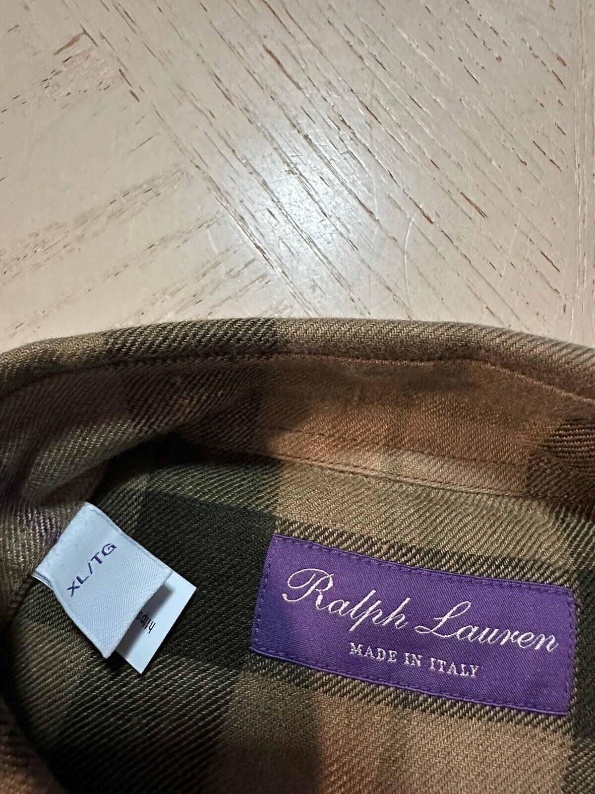 NWT $495 Ralph Lauren Purple Label Men Linen Shirt Olive XL Italy