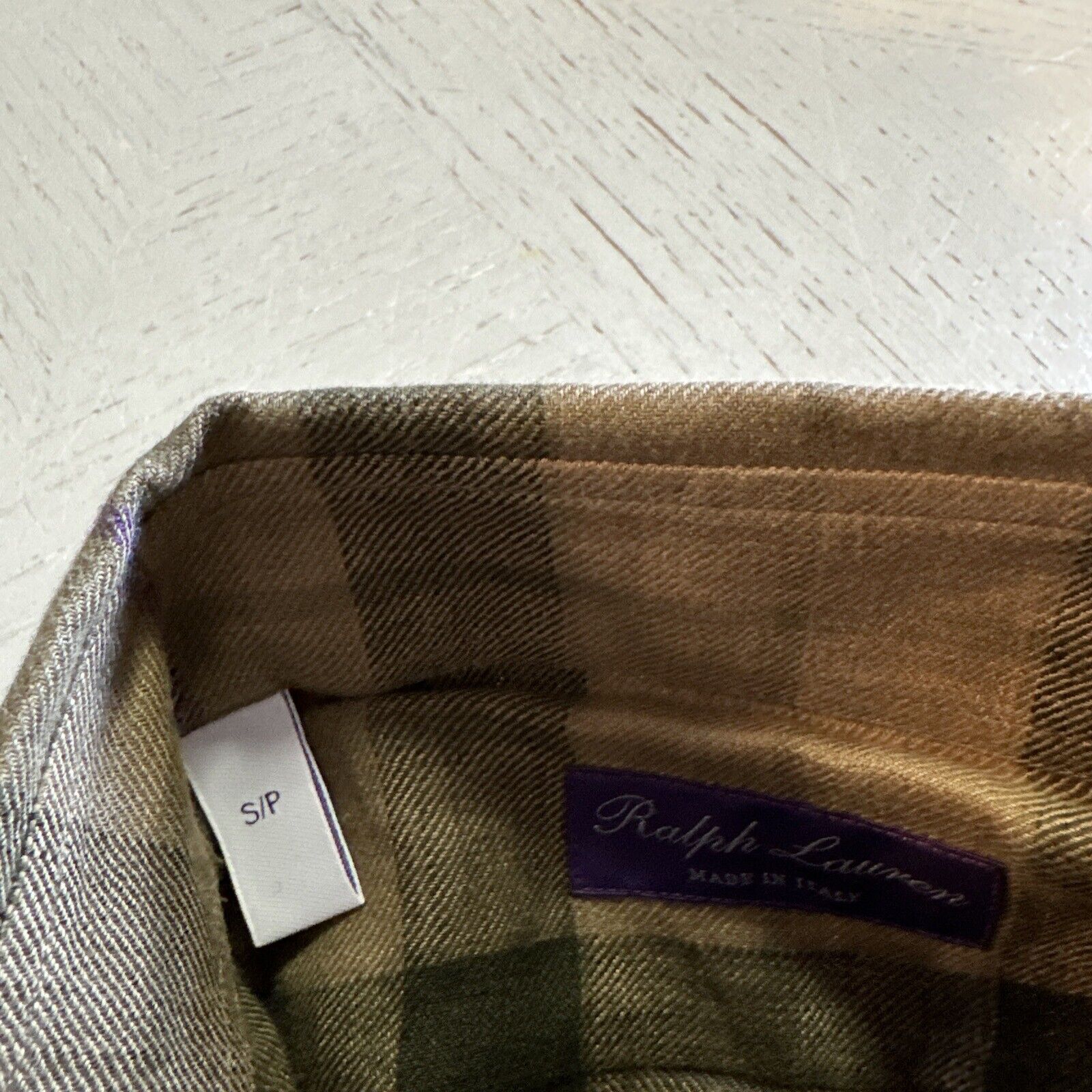 NWT $495 Ralph Lauren Purple Label Men Linen Shirt Olive S