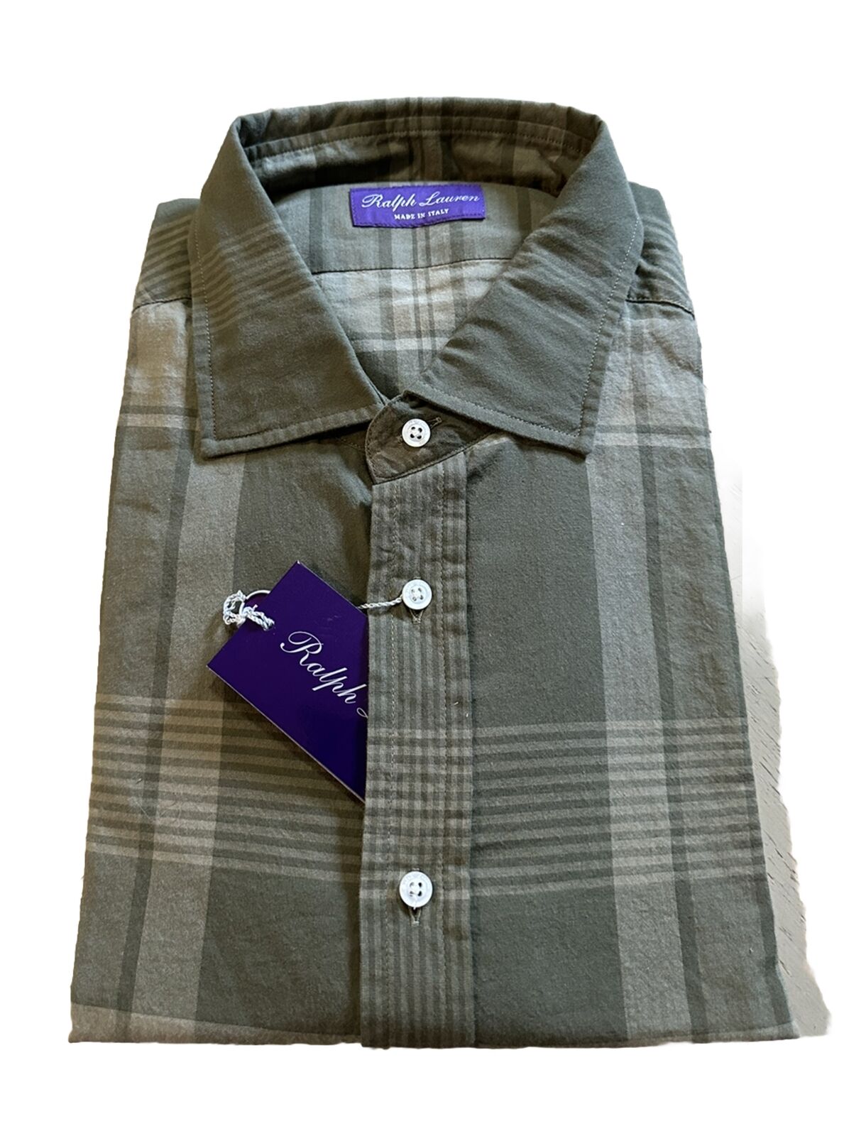 NWT $495 Ralph Lauren Purple Label Men Shirt Farm Olive XL Italy