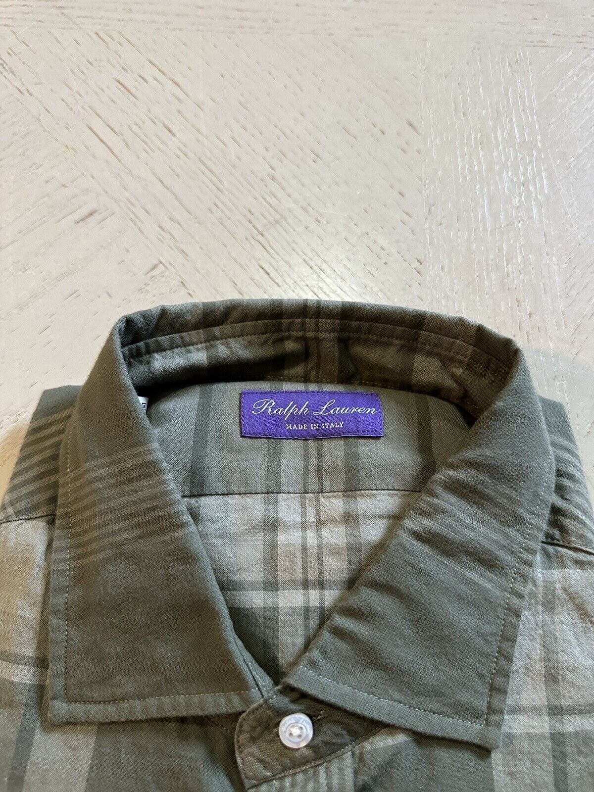 NWT $495 Ralph Lauren Purple Label Men Shirt Farm Olive XL Italy