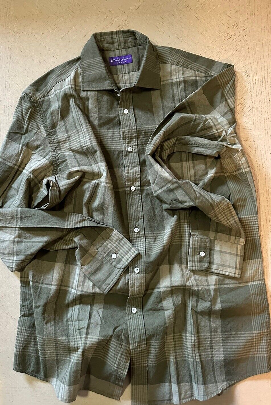 NWT $495 Ralph Lauren Purple Label Men Shirt Farm Olive XL Italy