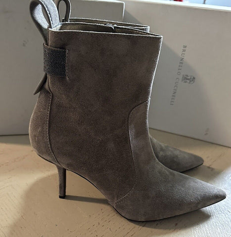 NIB $1795 Brunello Cucinelli Suede Monili-Embellished Ankle Boots Tan 11 US/41 E