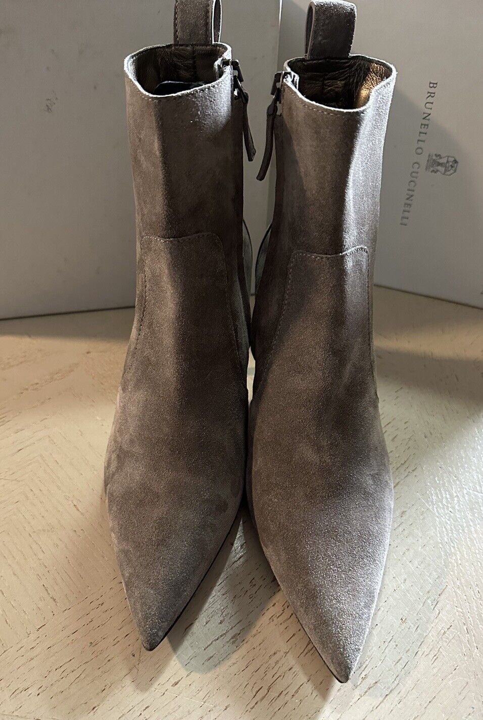 NIB $1795 Brunello Cucinelli Suede Monili-Embellished Ankle Boots Tan 11 US/41 E