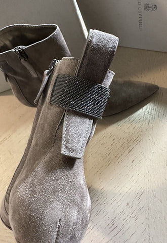 NIB $1795 Brunello Cucinelli Suede Monili-Embellished Ankle Boots Tan 11 US/41 E