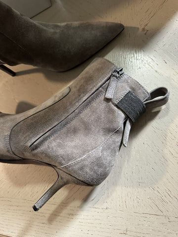 NIB $1795 Brunello Cucinelli Suede Monili-Embellished Ankle Boots Tan 11 US/41 E