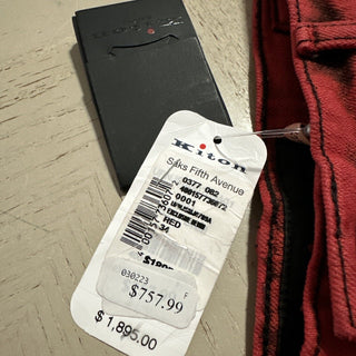 NWT $1895 Kiton Men Straight Leg Slim Fit Jeans Pants Red 34 US/50 Eu Italy