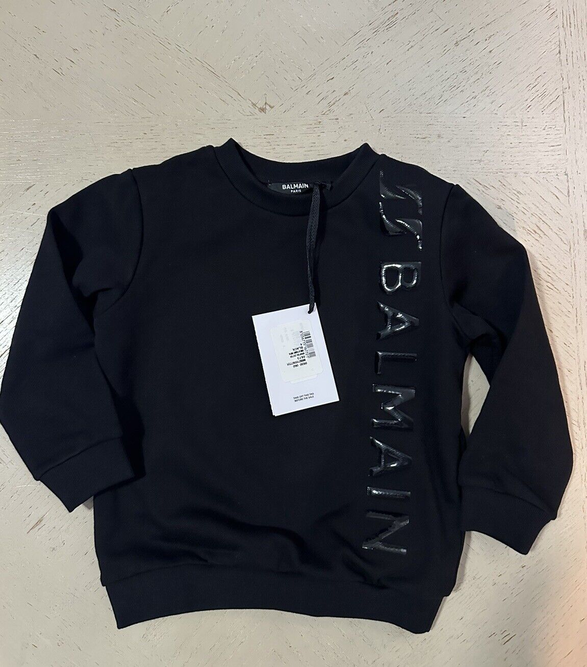 NWT $492 Balmain Little Kid's & Kid's Puffy Chain Logo Sweatshirt Black Size 4