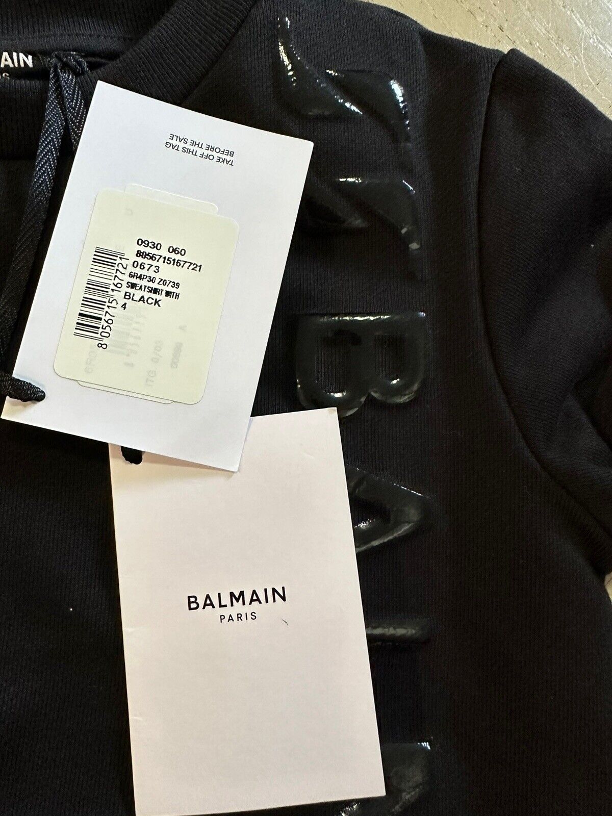 NWT $492 Balmain Little Kid's & Kid's Puffy Chain Logo Sweatshirt Black Size 4