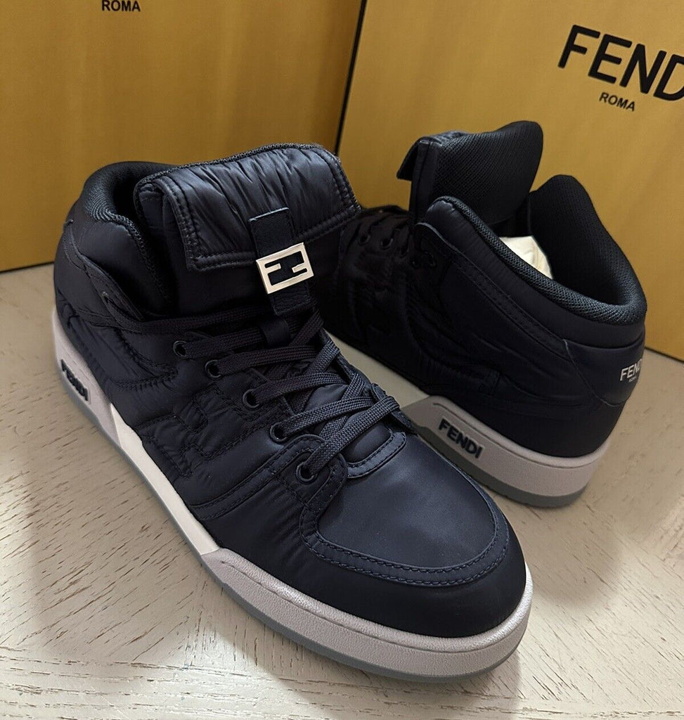 NIB $1390 Fendi Men FF Logo Nylon/Leather Match Sneakers Blue/Gray 11 US/10 UK