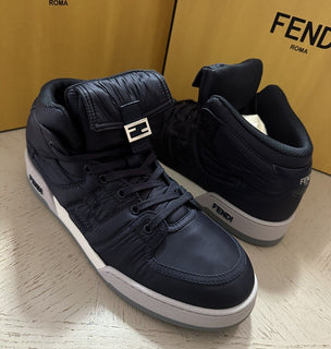 NIB $1390 Fendi Men FF Logo Nylon/Leather Match Sneakers Blue/Gray 11 US/10 UK
