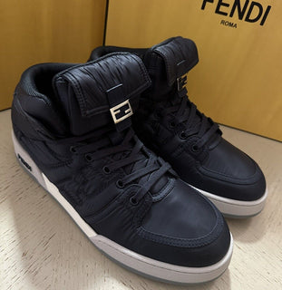 NIB $1390 Fendi Men FF Logo Nylon/Leather Match Sneakers Blue/Gray 11 US/10 UK